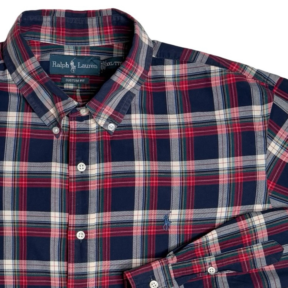 Polo Ralph Lauren Plaid Button Down Custom Fit Navy Red Green Men’s Shirt XXL